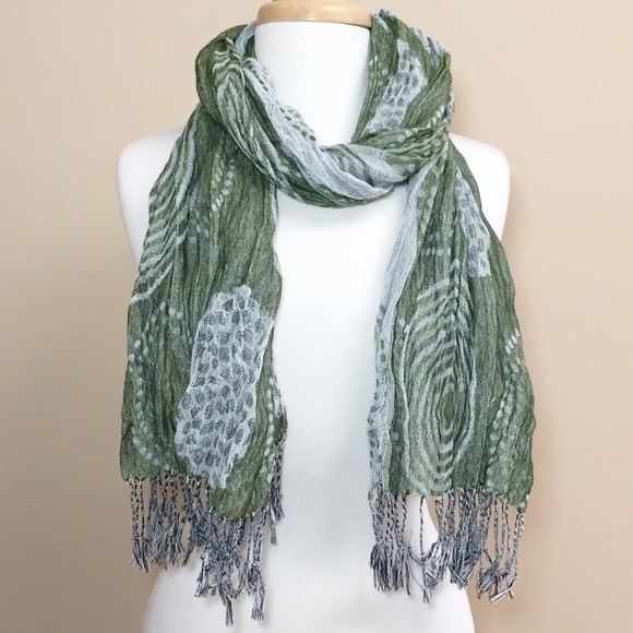 Green Polka Dot Abstract Long Fringe Scarf - Picture 1 of 5